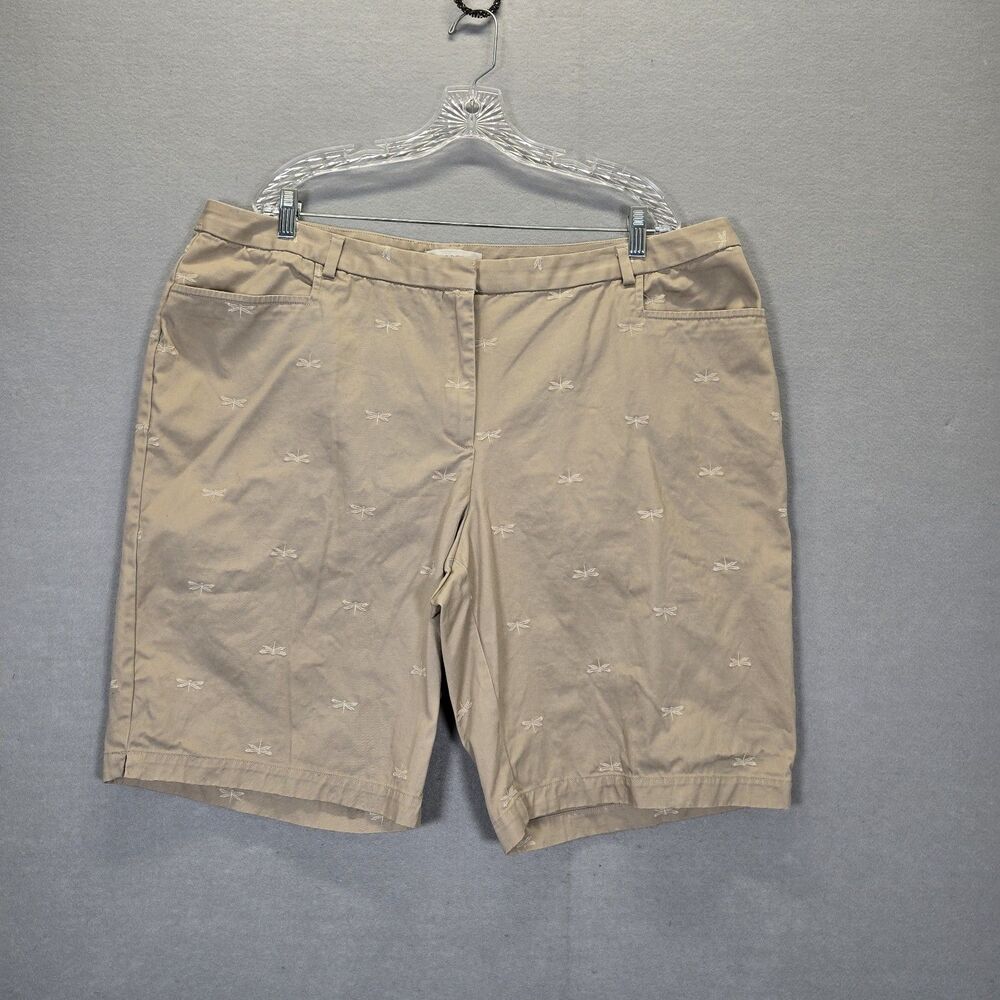 Talbots Shorts Bermuda Khaki Chino Embroidered Dragonfly Size 20W